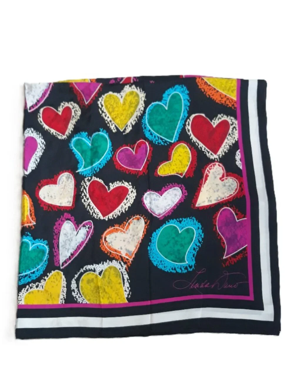 Linda Dano Hearts 100% Silk Scarf Oversized 41